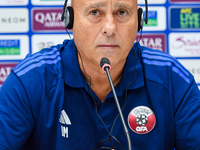 Qatar national team head coach Marquez Lopez attends a press conference at Jassim Bin Hamad Stadium in Doha, Qatar, on November 13, 2024, ah...