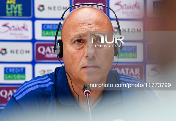 Qatar national team head coach Marquez Lopez attends a press conference at Jassim Bin Hamad Stadium in Doha, Qatar, on November 13, 2024, ah...