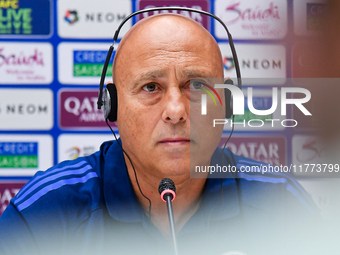 Qatar national team head coach Marquez Lopez attends a press conference at Jassim Bin Hamad Stadium in Doha, Qatar, on November 13, 2024, ah...