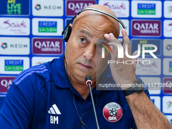 Qatar national team head coach Marquez Lopez attends a press conference at Jassim Bin Hamad Stadium in Doha, Qatar, on November 13, 2024, ah...