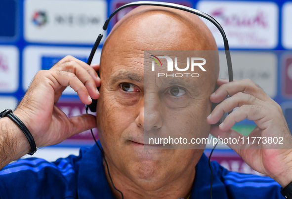 Qatar national team head coach Marquez Lopez attends a press conference at Jassim Bin Hamad Stadium in Doha, Qatar, on November 13, 2024, ah...