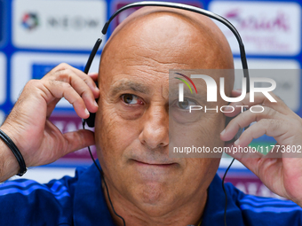 Qatar national team head coach Marquez Lopez attends a press conference at Jassim Bin Hamad Stadium in Doha, Qatar, on November 13, 2024, ah...