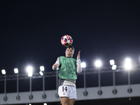 Maria Mendez of Real Madrid women warms up during the UEFA Women's Champions League match between Real Madrid and FC Twente at Alfredo Di St...