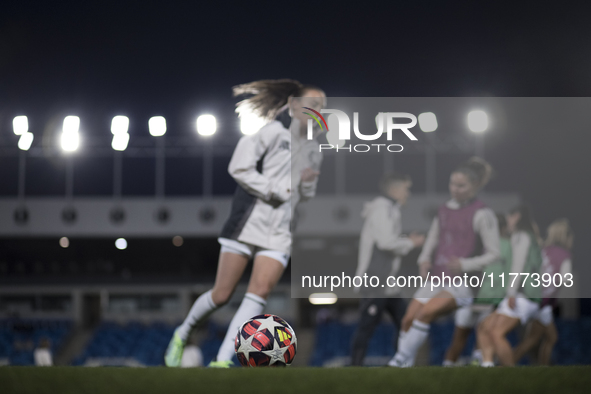 Several players of Real Madrid warm up during the UEFA Women's Champions League match between Real Madrid and FC Twente at Alfredo Di Stefan...