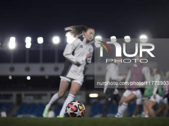 Several players of Real Madrid warm up during the UEFA Women's Champions League match between Real Madrid and FC Twente at Alfredo Di Stefan...