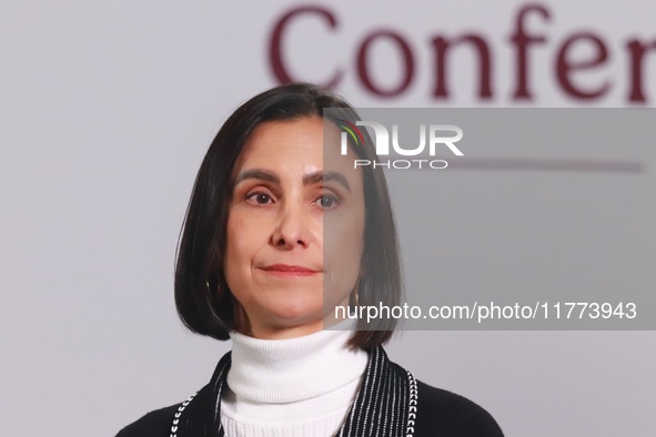 Luz Elena Gonzalez Escobar, Secretary of Energy, speaks during a briefing conference about the rescue of Mexican Petroleum (PEMEX) at the Na...