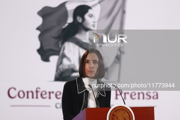 Luz Elena Gonzalez Escobar, Secretary of Energy, speaks during a briefing conference about the rescue of Mexican Petroleum (PEMEX) at the Na...