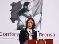 Luz Elena Gonzalez Escobar, Secretary of Energy, speaks during a briefing conference about the rescue of Mexican Petroleum (PEMEX) at the Na...