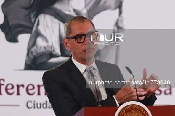 Edgar Amador Zamora, Undersecretary of Finance and Public Credit, speaks during a briefing conference about the rescue of Mexican Petroleum...