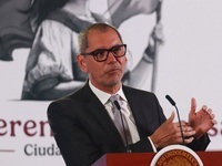 Edgar Amador Zamora, Undersecretary of Finance and Public Credit, speaks during a briefing conference about the rescue of Mexican Petroleum...