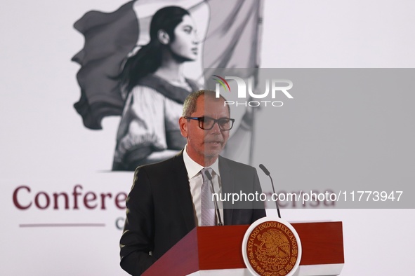 Edgar Amador Zamora, Undersecretary of Finance and Public Credit, speaks during a briefing conference about the rescue of Mexican Petroleum...