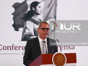 Edgar Amador Zamora, Undersecretary of Finance and Public Credit, speaks during a briefing conference about the rescue of Mexican Petroleum...