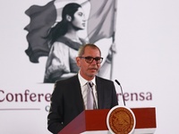 Edgar Amador Zamora, Undersecretary of Finance and Public Credit, speaks during a briefing conference about the rescue of Mexican Petroleum...