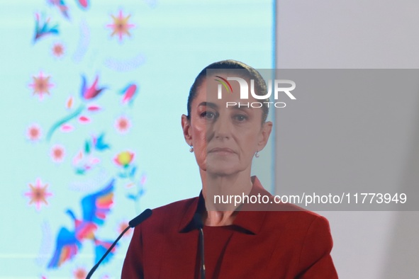 Claudia Sheinbaum Pardo, President of Mexico, speaks during a briefing conference about the rescue of Mexican Petroleum (PEMEX) at the Natio...