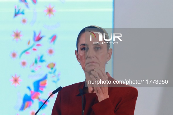 Claudia Sheinbaum Pardo, President of Mexico, speaks during a briefing conference about the rescue of Mexican Petroleum (PEMEX) at the Natio...