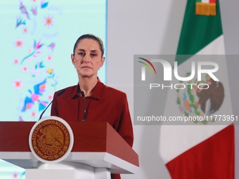 Claudia Sheinbaum Pardo, President of Mexico, speaks during a briefing conference about the rescue of Mexican Petroleum (PEMEX) at the Natio...