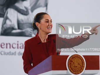 Claudia Sheinbaum Pardo, President of Mexico, speaks during a briefing conference about the rescue of Mexican Petroleum (PEMEX) at the Natio...