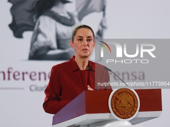 Claudia Sheinbaum Pardo, President of Mexico, speaks during a briefing conference about the rescue of Mexican Petroleum (PEMEX) at the Natio...