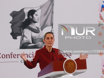 Claudia Sheinbaum Pardo, President of Mexico, speaks during a briefing conference about the rescue of Mexican Petroleum (PEMEX) at the Natio...