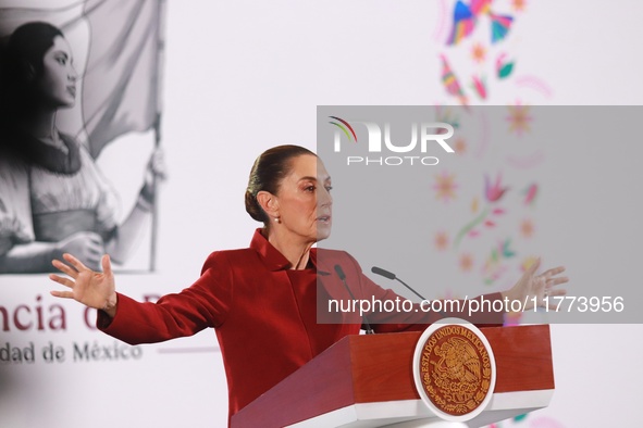 Claudia Sheinbaum Pardo, President of Mexico, speaks during a briefing conference about the rescue of Mexican Petroleum (PEMEX) at the Natio...