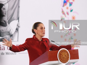 Claudia Sheinbaum Pardo, President of Mexico, speaks during a briefing conference about the rescue of Mexican Petroleum (PEMEX) at the Natio...