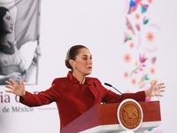 Claudia Sheinbaum Pardo, President of Mexico, speaks during a briefing conference about the rescue of Mexican Petroleum (PEMEX) at the Natio...