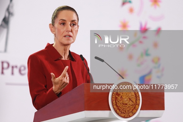 Claudia Sheinbaum Pardo, President of Mexico, speaks during a briefing conference about the rescue of Mexican Petroleum (PEMEX) at the Natio...