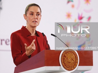 Claudia Sheinbaum Pardo, President of Mexico, speaks during a briefing conference about the rescue of Mexican Petroleum (PEMEX) at the Natio...