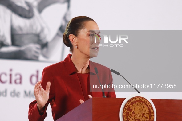 Claudia Sheinbaum Pardo, President of Mexico, speaks during a briefing conference about the rescue of Mexican Petroleum (PEMEX) at the Natio...