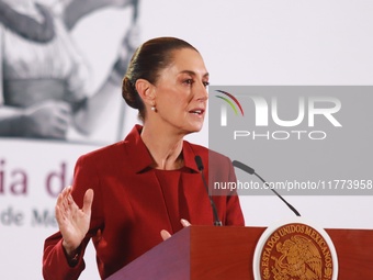 Claudia Sheinbaum Pardo, President of Mexico, speaks during a briefing conference about the rescue of Mexican Petroleum (PEMEX) at the Natio...