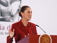 Claudia Sheinbaum Pardo, President of Mexico, speaks during a briefing conference about the rescue of Mexican Petroleum (PEMEX) at the Natio...