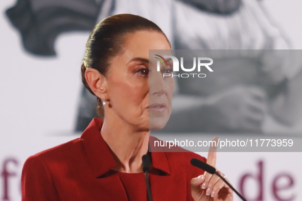 Claudia Sheinbaum Pardo, President of Mexico, speaks during a briefing conference about the rescue of Mexican Petroleum (PEMEX) at the Natio...