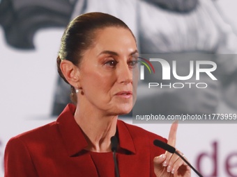 Claudia Sheinbaum Pardo, President of Mexico, speaks during a briefing conference about the rescue of Mexican Petroleum (PEMEX) at the Natio...