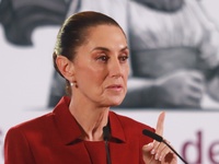 Claudia Sheinbaum Pardo, President of Mexico, speaks during a briefing conference about the rescue of Mexican Petroleum (PEMEX) at the Natio...