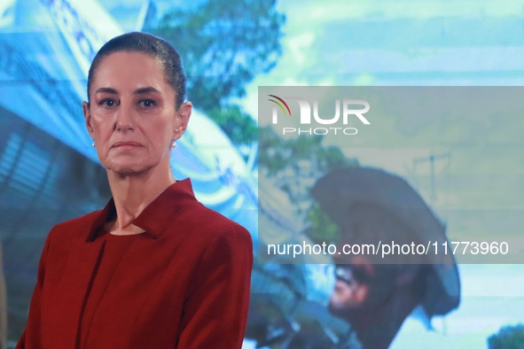 Claudia Sheinbaum Pardo, President of Mexico, speaks during a briefing conference about the rescue of Mexican Petroleum (PEMEX) at the Natio...