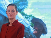 Claudia Sheinbaum Pardo, President of Mexico, speaks during a briefing conference about the rescue of Mexican Petroleum (PEMEX) at the Natio...