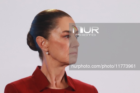 Claudia Sheinbaum Pardo, President of Mexico, speaks during a briefing conference about the rescue of Mexican Petroleum (PEMEX) at the Natio...