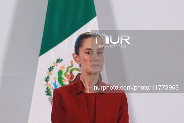 Claudia Sheinbaum Pardo, President of Mexico, speaks during a briefing conference about the rescue of Mexican Petroleum (PEMEX) at the Natio...