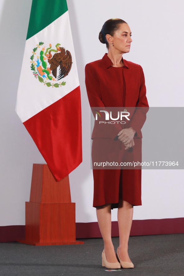 Claudia Sheinbaum Pardo, President of Mexico, speaks during a briefing conference about the rescue of Mexican Petroleum (PEMEX) at the Natio...