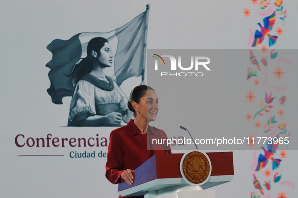 Claudia Sheinbaum Pardo, President of Mexico, speaks during a briefing conference about the rescue of Mexican Petroleum (PEMEX) at the Natio...