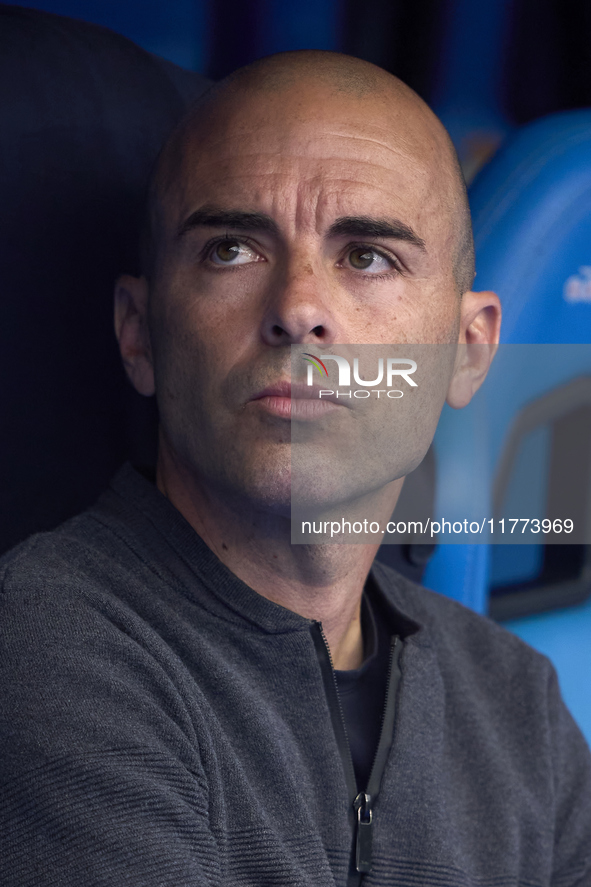 Jose Luis Sanchez Vera, Head Coach of Real Sociedad, looks on prior to the Liga F match between RC Deportivo Abanca and Real Sociedad at Aba...