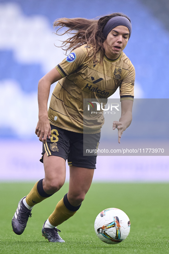 Andreia Jacinto of Real Sociedad is in action during the Liga F match between RC Deportivo Abanca and Real Sociedad at Abanca Riazor Stadium...