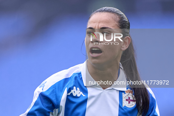 Francisca Alejandra Lara Lara of RC Deportivo Abanca reacts during the Liga F match between RC Deportivo Abanca and Real Sociedad at Abanca...