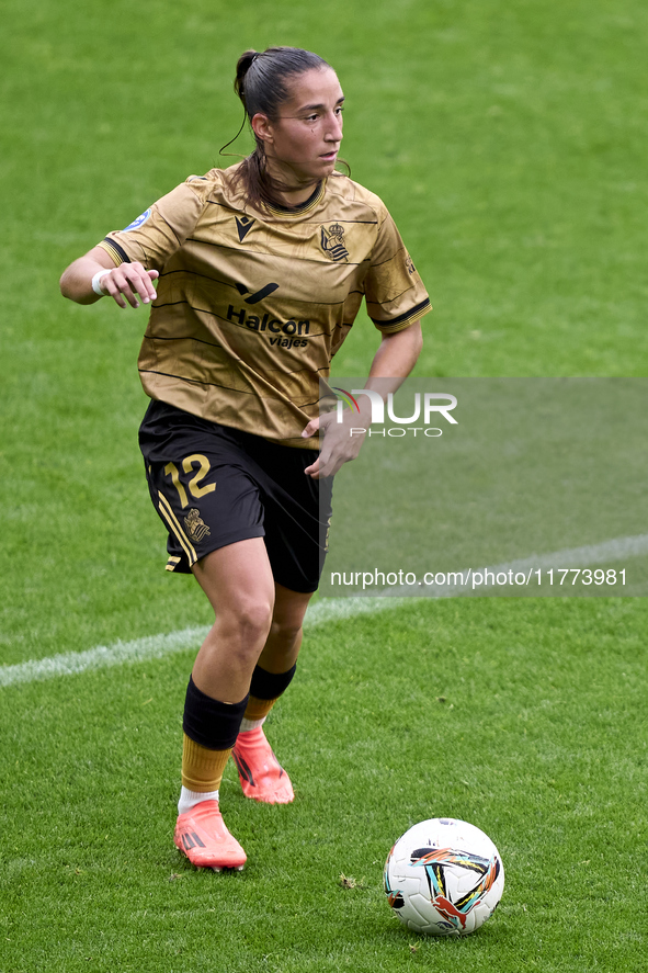 Lucia Rodriguez of Real Sociedad plays during the Liga F match between RC Deportivo Abanca and Real Sociedad at Abanca Riazor Stadium in La...