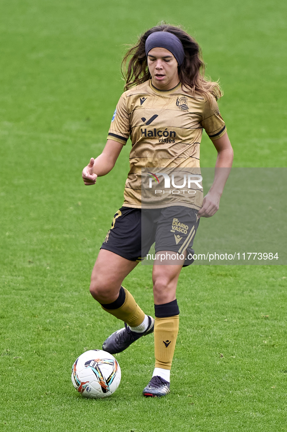 Andreia Jacinto of Real Sociedad is in action during the Liga F match between RC Deportivo Abanca and Real Sociedad at Abanca Riazor Stadium...