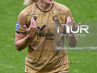 Claire Lavogez of Real Sociedad reacts during the Liga F match between RC Deportivo Abanca and Real Sociedad at Abanca Riazor Stadium in La...