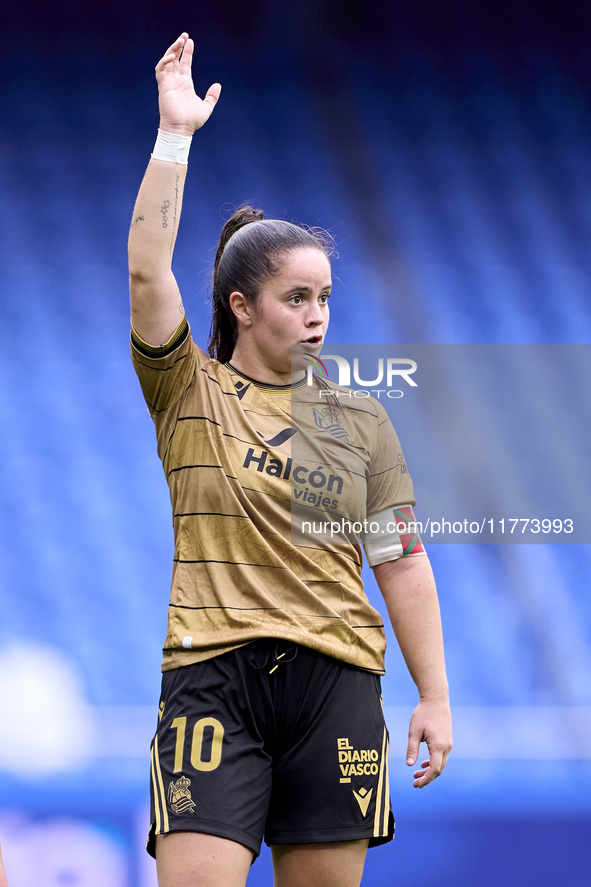 Nerea Eizagirre of Real Sociedad reacts during the Liga F match between RC Deportivo Abanca and Real Sociedad at Abanca Riazor Stadium in La...