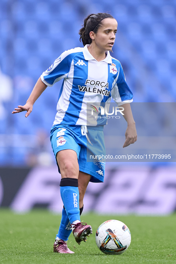 Samara Ortiz of RC Deportivo Abanca plays during the Liga F match between RC Deportivo Abanca and Real Sociedad at Abanca Riazor Stadium in...