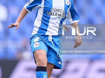 Samara Ortiz of RC Deportivo Abanca plays during the Liga F match between RC Deportivo Abanca and Real Sociedad at Abanca Riazor Stadium in...