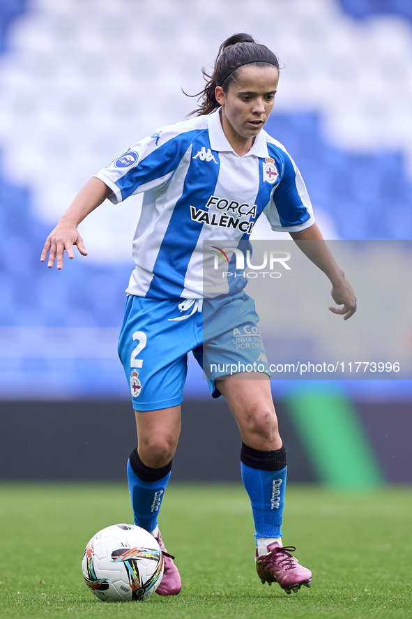 Samara Ortiz of RC Deportivo Abanca plays during the Liga F match between RC Deportivo Abanca and Real Sociedad at Abanca Riazor Stadium in...